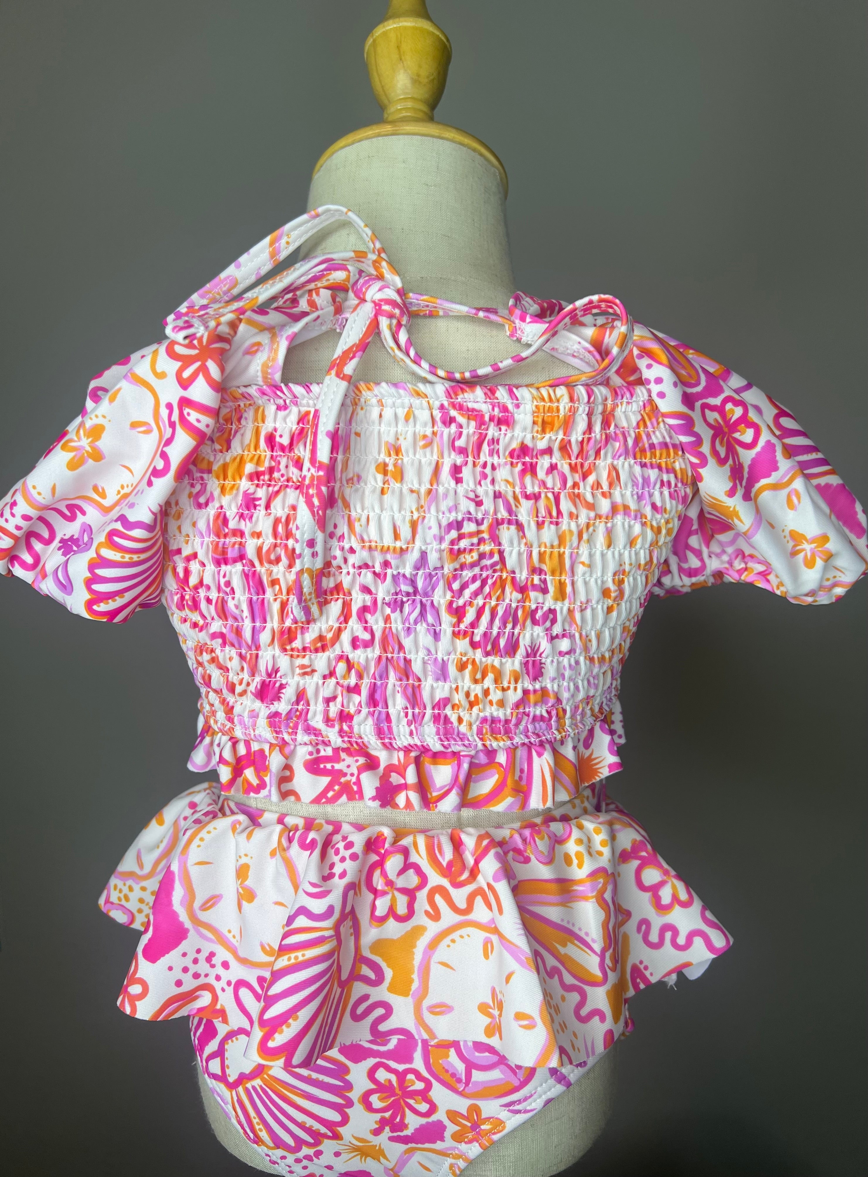 Two Piece Swimsuit Set Orange & Fuchsia