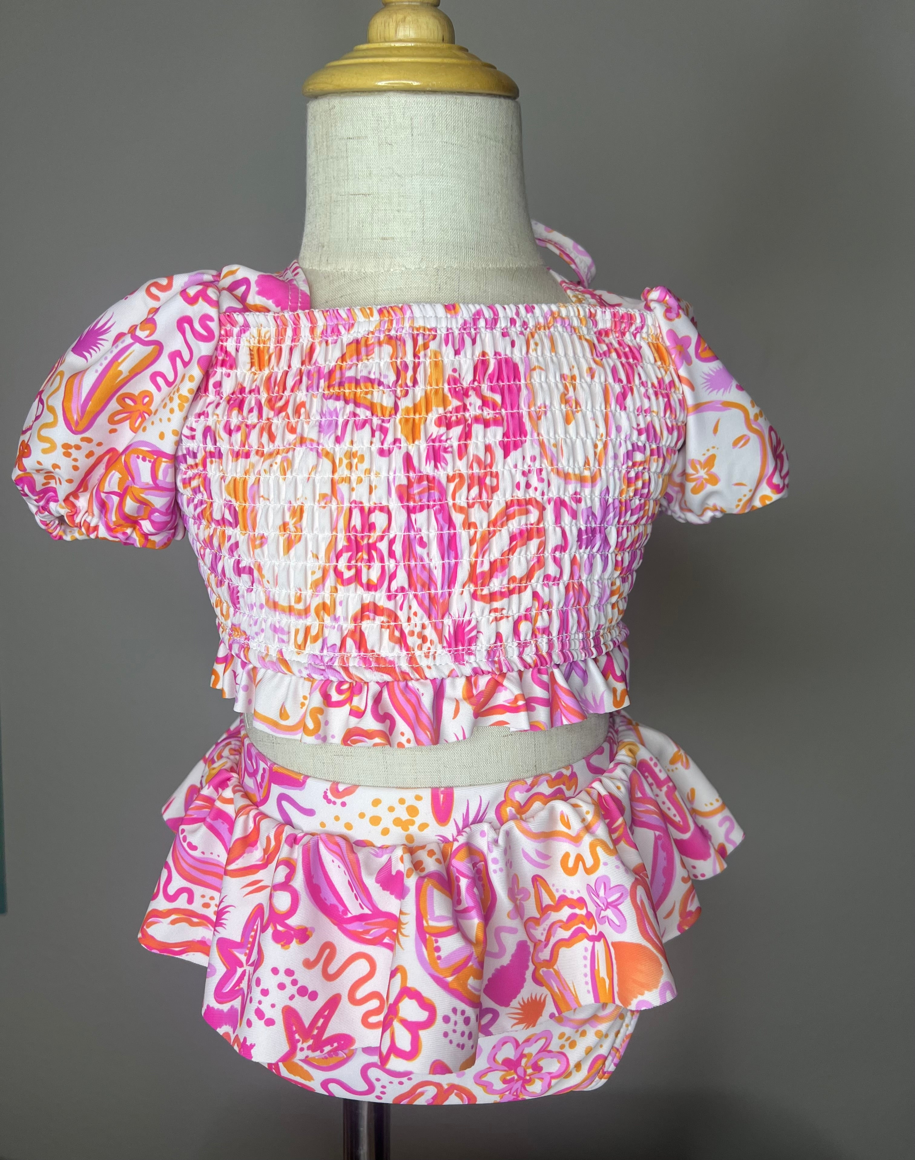 Two Piece Swimsuit Set Orange & Fuchsia